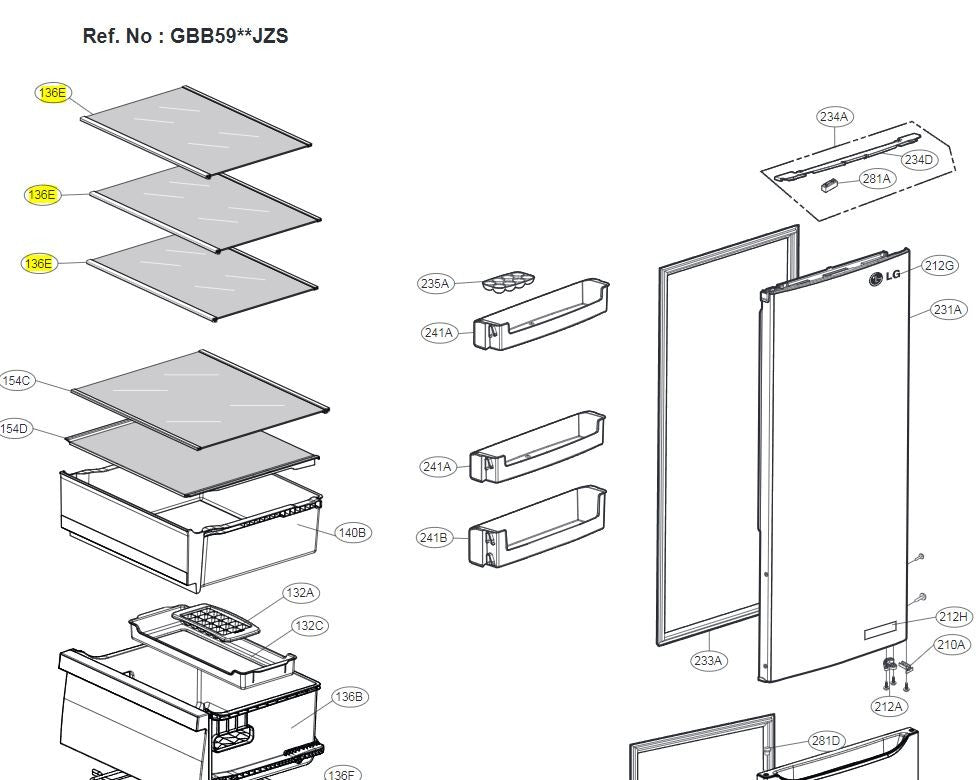 Prateleira superior frigorifico combinado LG - AHT75340915
