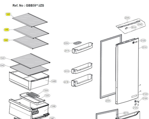 Prateleira superior frigorifico combinado LG - AHT75340915