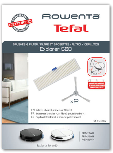 Kit 2 escovas e 1 filtro para aspirador robot Rowenta - ZR740002